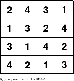 The grouppuzzles.com Answer grid for the Sudoku-4 puzzle for Thursday December 10, 2020