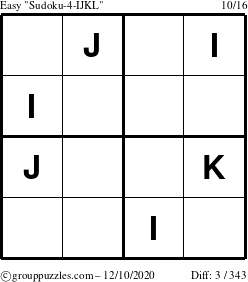 The grouppuzzles.com Easy Sudoku-4-IJKL puzzle for Thursday December 10, 2020