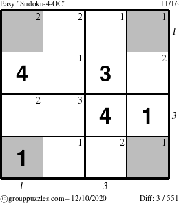 The grouppuzzles.com Easy Sudoku-4-OC puzzle for Thursday December 10, 2020 with all 3 steps marked