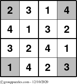 The grouppuzzles.com Answer grid for the Sudoku-4-OC puzzle for Thursday December 10, 2020