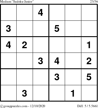 The grouppuzzles.com Medium Sudoku-Junior puzzle for Thursday December 10, 2020