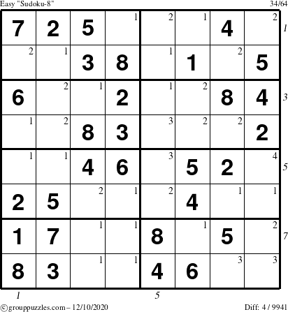 The grouppuzzles.com Easy Sudoku-8 puzzle for Thursday December 10, 2020 with all 4 steps marked