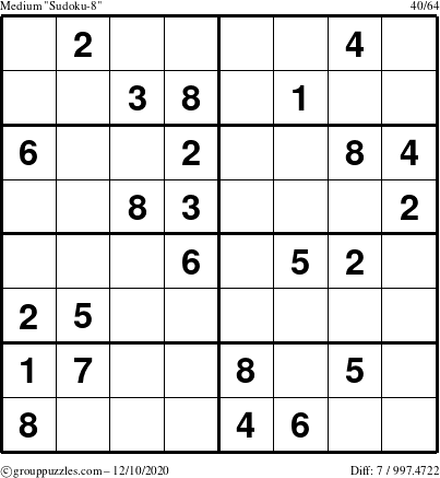 The grouppuzzles.com Medium Sudoku-8 puzzle for Thursday December 10, 2020