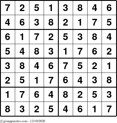 The grouppuzzles.com Answer grid for the Sudoku-8 puzzle for Thursday December 10, 2020