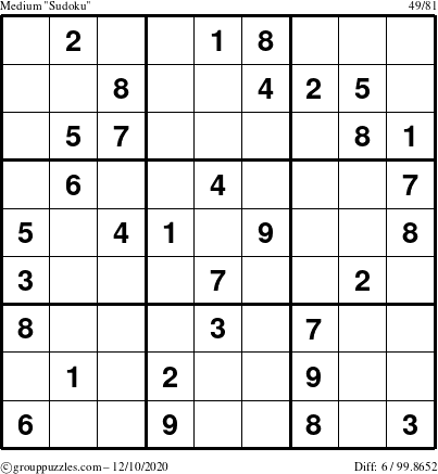 The grouppuzzles.com Medium Sudoku puzzle for Thursday December 10, 2020