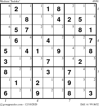 The grouppuzzles.com Medium Sudoku puzzle for Thursday December 10, 2020 with all 6 steps marked