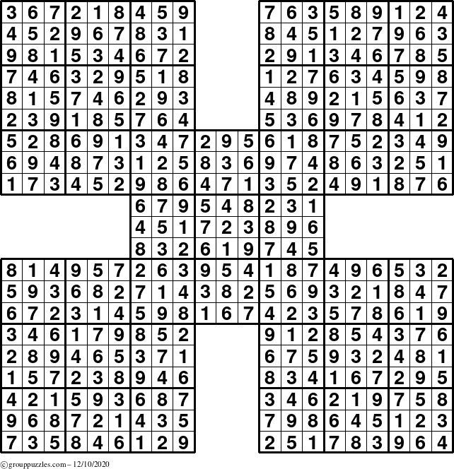 The grouppuzzles.com Answer grid for the Sudoku-by5 puzzle for Thursday December 10, 2020