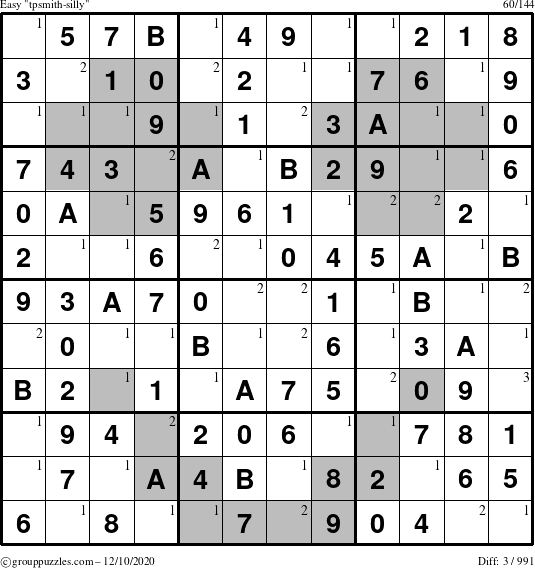 The grouppuzzles.com Easy tpsmith-silly puzzle for Thursday December 10, 2020 with the first 3 steps marked