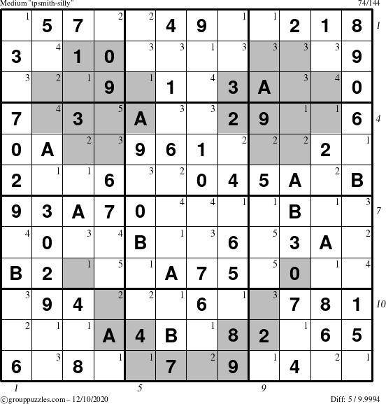 The grouppuzzles.com Medium tpsmith-silly puzzle for Thursday December 10, 2020, suitable for printing, with all 5 steps marked