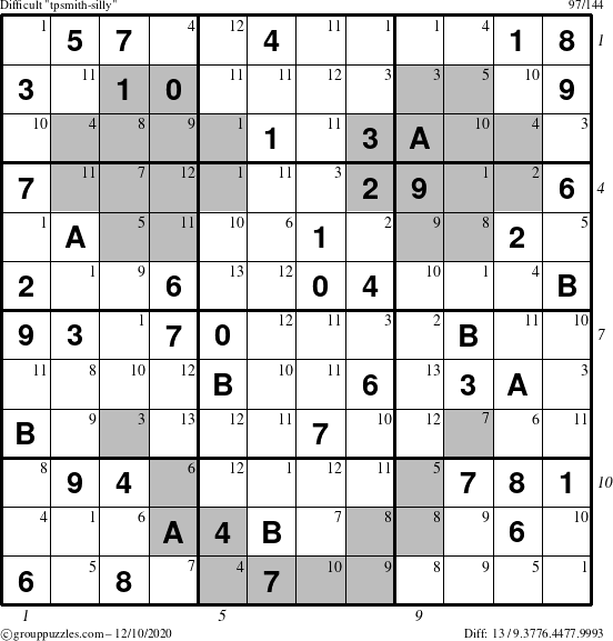 The grouppuzzles.com Difficult tpsmith-silly puzzle for Thursday December 10, 2020 with all 13 steps marked