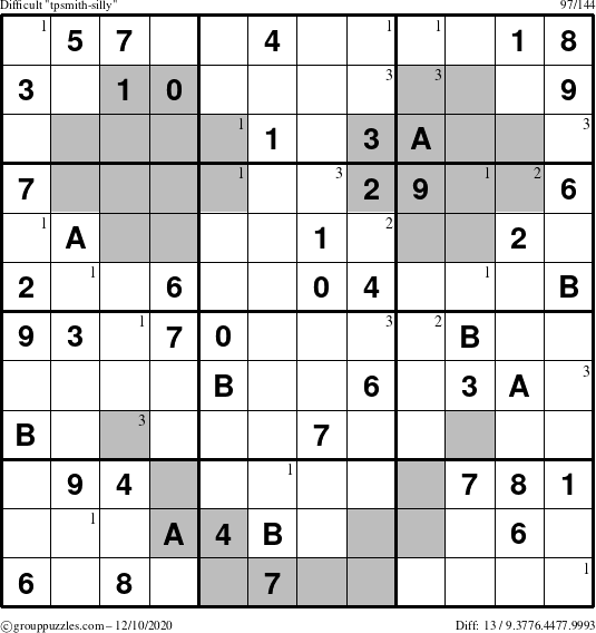 The grouppuzzles.com Difficult tpsmith-silly puzzle for Thursday December 10, 2020 with the first 3 steps marked