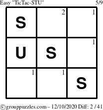 The grouppuzzles.com Easy TicTac-STU puzzle for Thursday December 10, 2020 with the first 2 steps marked