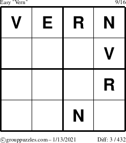 The grouppuzzles.com Easy Vern puzzle for Wednesday January 13, 2021