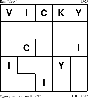 The grouppuzzles.com Easy Vicky puzzle for Wednesday January 13, 2021