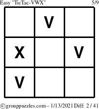 The grouppuzzles.com Easy TicTac-VWX puzzle for Wednesday January 13, 2021