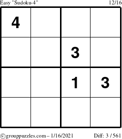 The grouppuzzles.com Easy Sudoku-4 puzzle for Saturday January 16, 2021