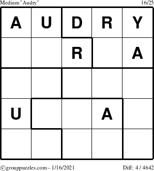 The grouppuzzles.com Medium Audry puzzle for Saturday January 16, 2021