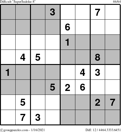 The grouppuzzles.com Difficult SuperSudoku-8 puzzle for Saturday January 16, 2021