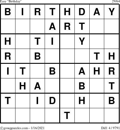 The grouppuzzles.com Easy Birthday puzzle for Saturday January 16, 2021