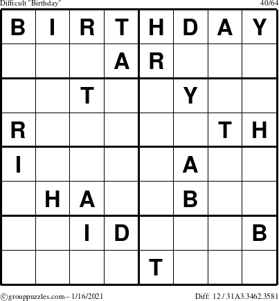 The grouppuzzles.com Difficult Birthday puzzle for Saturday January 16, 2021