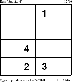 The grouppuzzles.com Easy Sudoku-4 puzzle for Thursday December 24, 2020