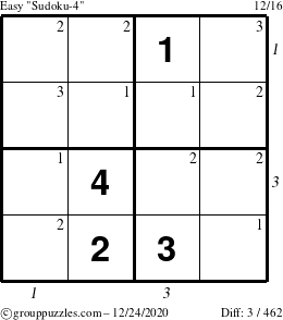 The grouppuzzles.com Easy Sudoku-4 puzzle for Thursday December 24, 2020 with all 3 steps marked