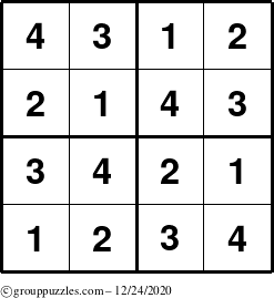 The grouppuzzles.com Answer grid for the Sudoku-4 puzzle for Thursday December 24, 2020