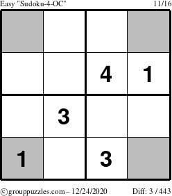 The grouppuzzles.com Easy Sudoku-4-OC puzzle for Thursday December 24, 2020