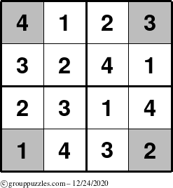 The grouppuzzles.com Answer grid for the Sudoku-4-OC puzzle for Thursday December 24, 2020