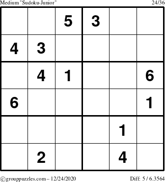 The grouppuzzles.com Medium Sudoku-Junior puzzle for Thursday December 24, 2020