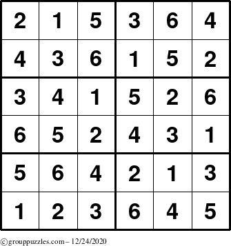 The grouppuzzles.com Answer grid for the Sudoku-Junior puzzle for Thursday December 24, 2020