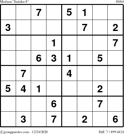 The grouppuzzles.com Medium Sudoku-8 puzzle for Thursday December 24, 2020