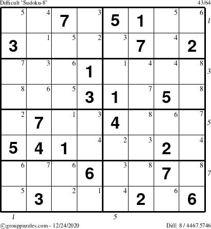 The grouppuzzles.com Difficult Sudoku-8 puzzle for Thursday December 24, 2020 with all 8 steps marked