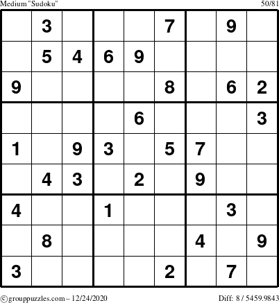 The grouppuzzles.com Medium Sudoku puzzle for Thursday December 24, 2020