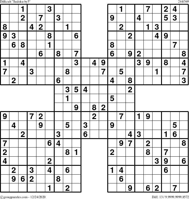 The grouppuzzles.com Difficult Sudoku-by5 puzzle for Thursday December 24, 2020