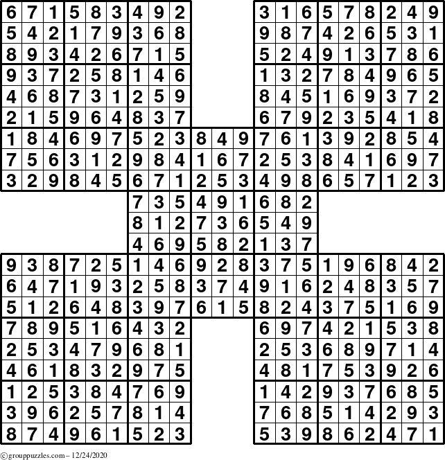 The grouppuzzles.com Answer grid for the Sudoku-by5 puzzle for Thursday December 24, 2020