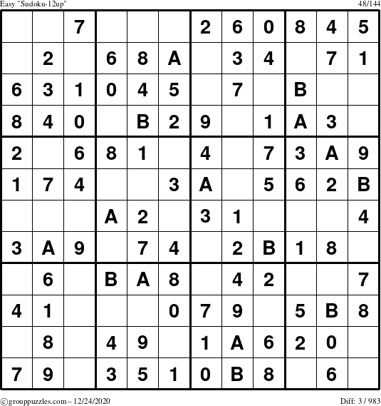 The grouppuzzles.com Easy Sudoku-12up puzzle for Thursday December 24, 2020