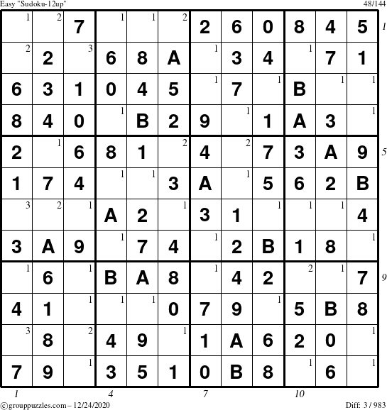 The grouppuzzles.com Easy Sudoku-12up puzzle for Thursday December 24, 2020 with all 3 steps marked