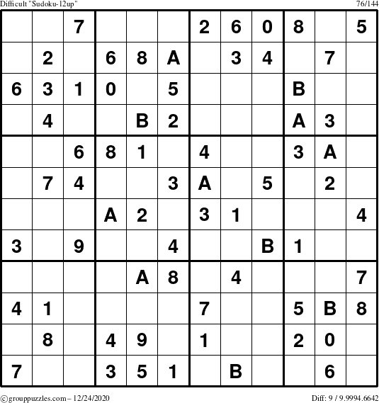 The grouppuzzles.com Difficult Sudoku-12up puzzle for Thursday December 24, 2020