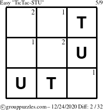 The grouppuzzles.com Easy TicTac-STU puzzle for Thursday December 24, 2020 with the first 2 steps marked