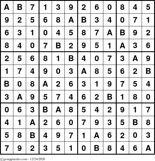 The grouppuzzles.com Answer grid for the Sudoku-12up puzzle for Thursday December 24, 2020