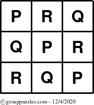 The grouppuzzles.com Answer grid for the TicTac-PQR puzzle for Friday December 4, 2020