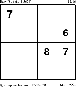 The grouppuzzles.com Easy Sudoku-4-5678 puzzle for Friday December 4, 2020