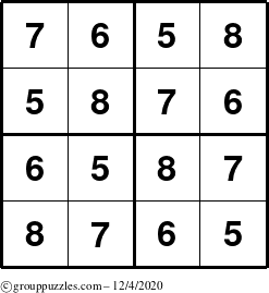 The grouppuzzles.com Answer grid for the Sudoku-4-5678 puzzle for Friday December 4, 2020