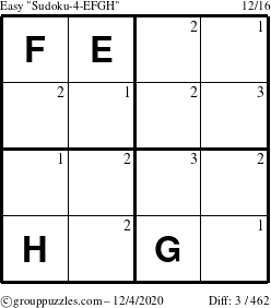 The grouppuzzles.com Easy Sudoku-4-EFGH puzzle for Friday December 4, 2020 with the first 3 steps marked