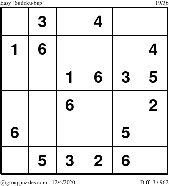 The grouppuzzles.com Easy Sudoku-6up puzzle for Friday December 4, 2020