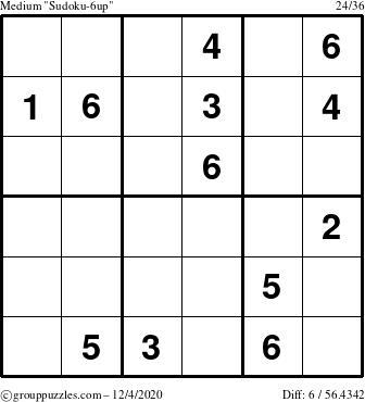 The grouppuzzles.com Medium Sudoku-6up puzzle for Friday December 4, 2020