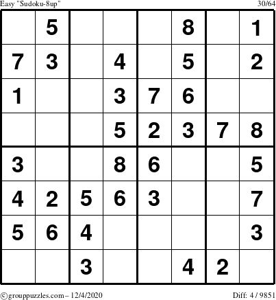 The grouppuzzles.com Easy Sudoku-8up puzzle for Friday December 4, 2020