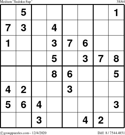 The grouppuzzles.com Medium Sudoku-8up puzzle for Friday December 4, 2020