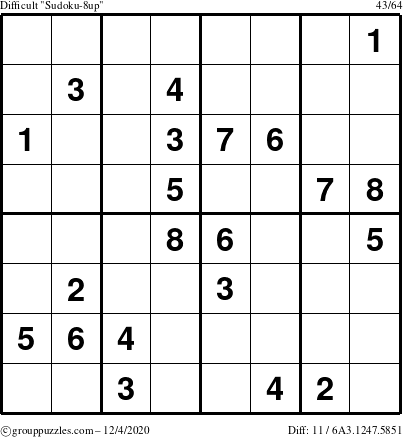 The grouppuzzles.com Difficult Sudoku-8up puzzle for Friday December 4, 2020